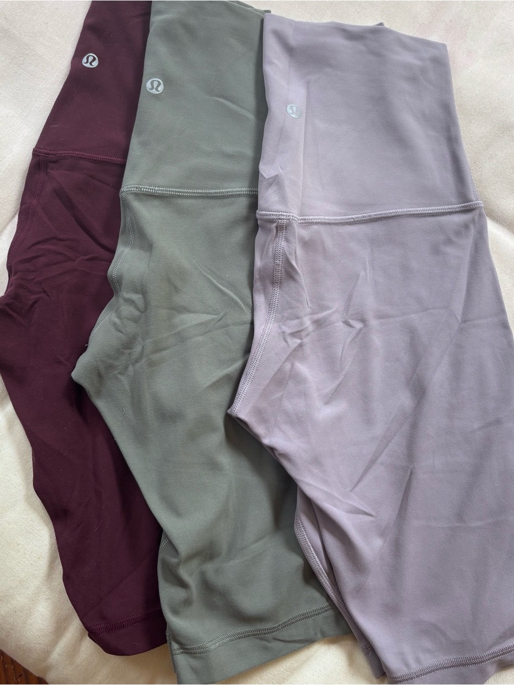 Lululemon High-Waist Biker Shorts Trio - Plum, Olive, Dusty Lavender